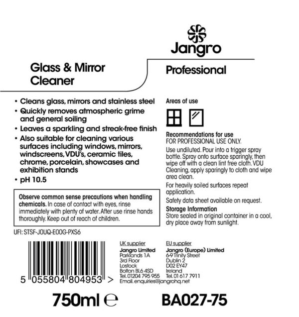 Glass & Mirror Cleaner Jangro Professional 750ML - Image 2