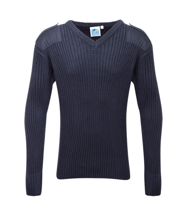 BLUE CASTLE - V NECK COMBAT JUMPER SWEATER Navy