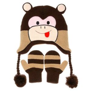 NUZZLES HAT & MITTEN SET - MONKEY 2-9yrs