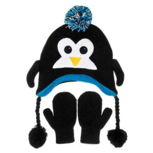 NUZZLES HAT & MITTEN SET - PENGUIN 2-5yrs