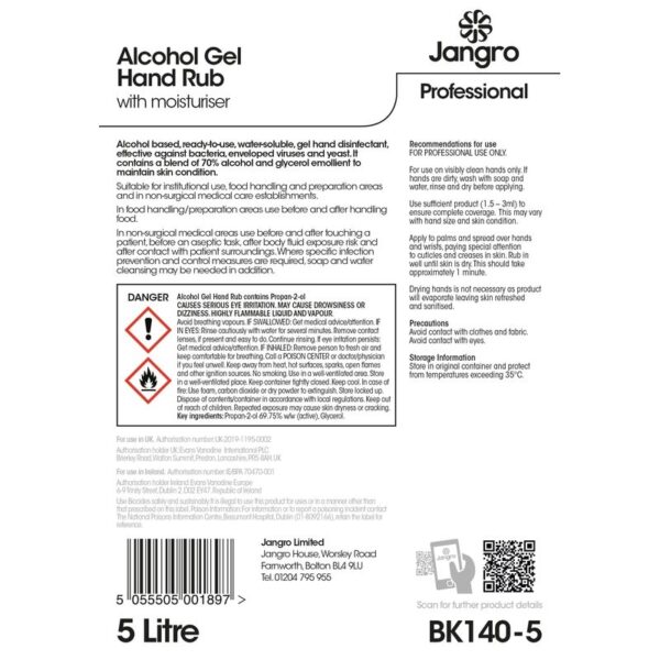 BK140-5 Alcohol hand gel 5L Jangro details