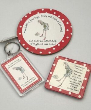 Set, Keyring, Coaster, Magnet Heel too High