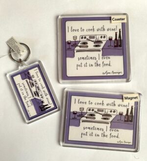 Set Keyring Coaster Magnet - Love to cook with wine