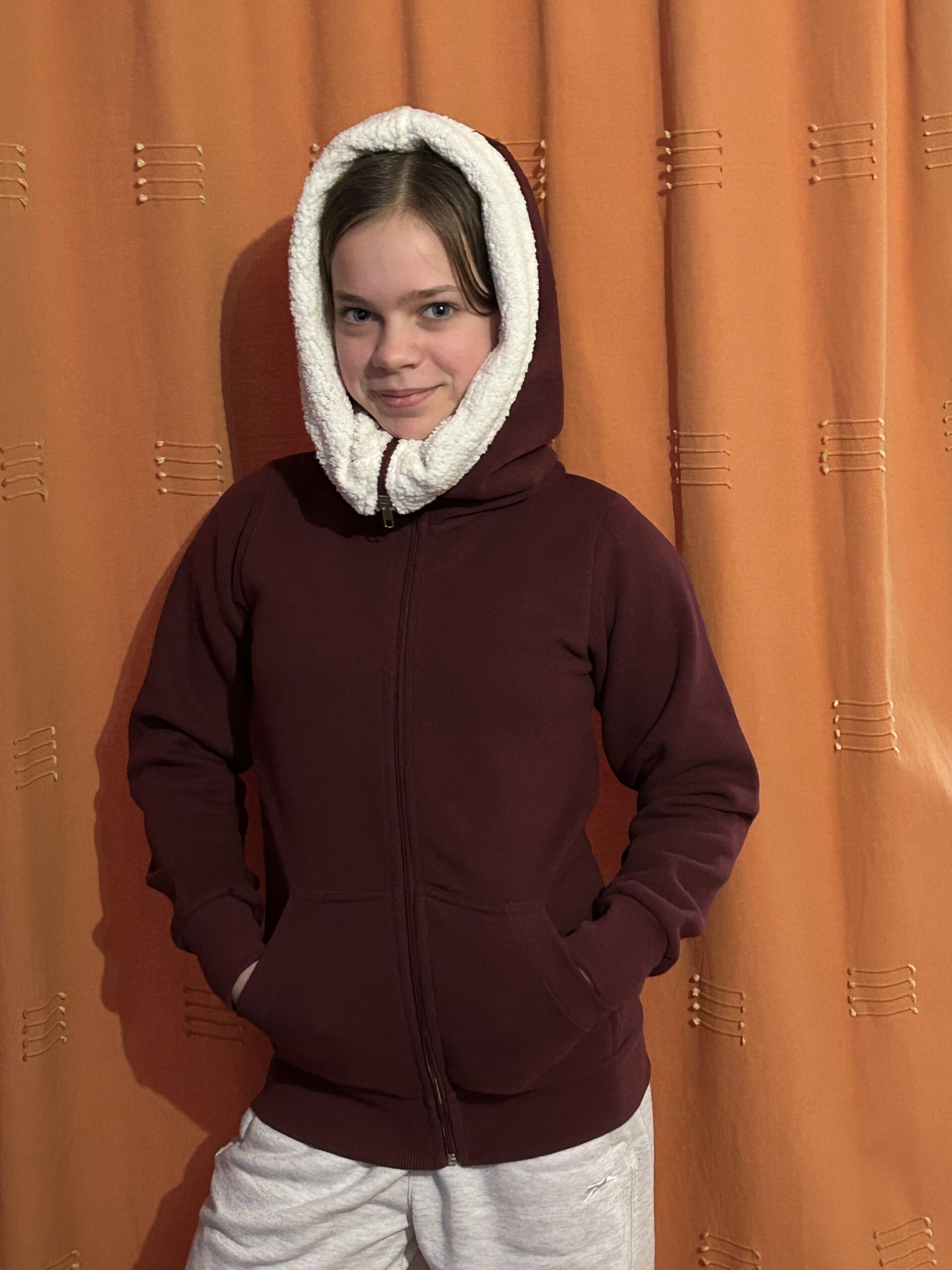 COTTONRIDGE GIRLS SHERPA FLEECE S13 Hoodie Maroon Zip front